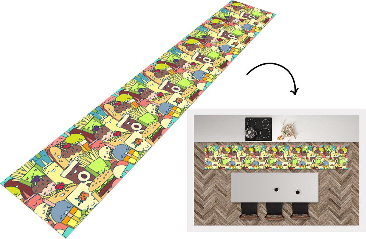 KitchenYeah Keukenloper van Vinyl met Fast Food Patronen, 360 x 60 cm