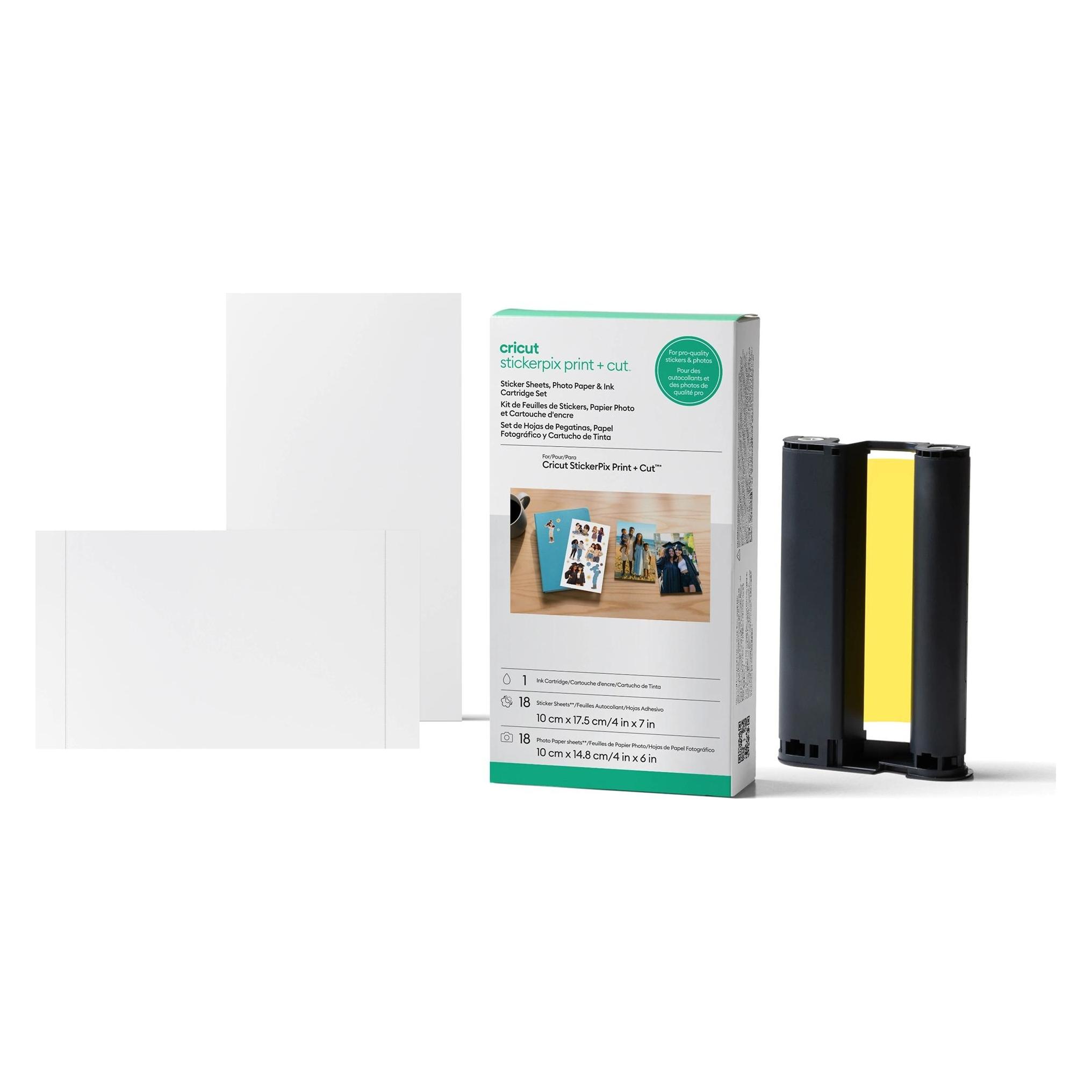 Cricut StickerPix Print + Cut Set mit Stickerbögen 18 Stk Fotopapier 18 Stk und Tintenpatrone (P) (2013774)