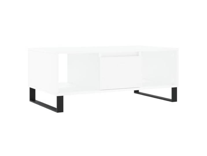 KUTYWEXFM Couchtisch Weiß 90x50x36,5 cm Sofatisch mit Schublade Metall Praktischer Stauraum im Wohnzimmer durch 1 Schublade und 2 offene Fächer sowie stabile Metallbeine für modernes Wohnen.