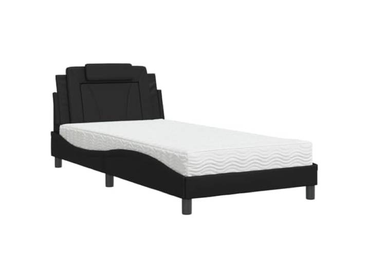 PUGYNBK Bett Viana mit Matratze, Kunstleder, Schwarz, 100 x 200 cm Gepolstertes Kopfteil, Lattenrost, 22D-Schaumstoff, doppelte Härte H2 H3