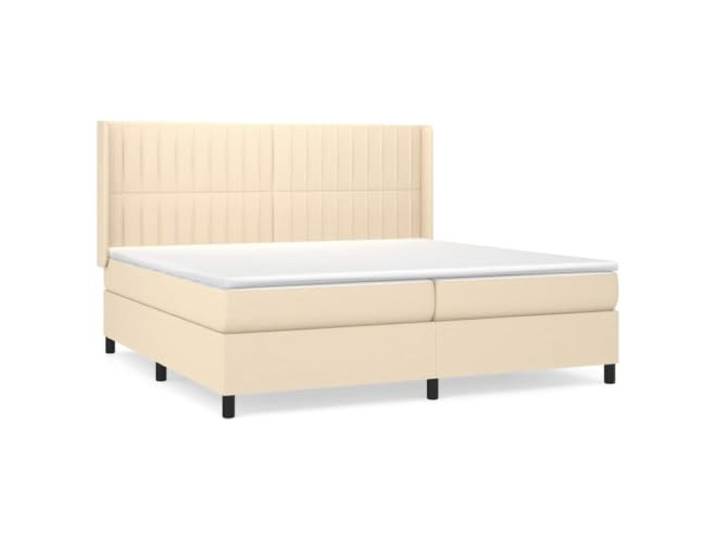 PUGYNBK Boxspringbett, cremefarben, 200 x 200 cm Verstellbares Kopfteil, Taschenfederkernmatratze, mittlere Härte, atmungsaktives Gewebe