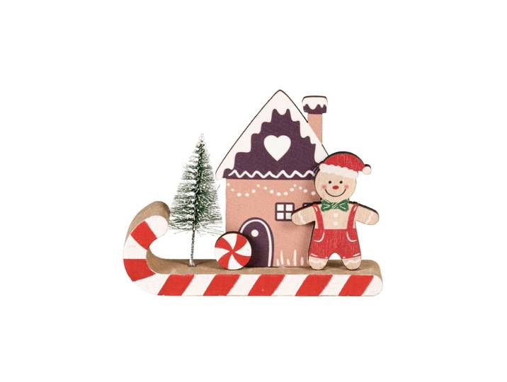 Weihnachtsdeko Miniatur-Weihnachtsszene aus Holz, braun, rot, grün und weiß