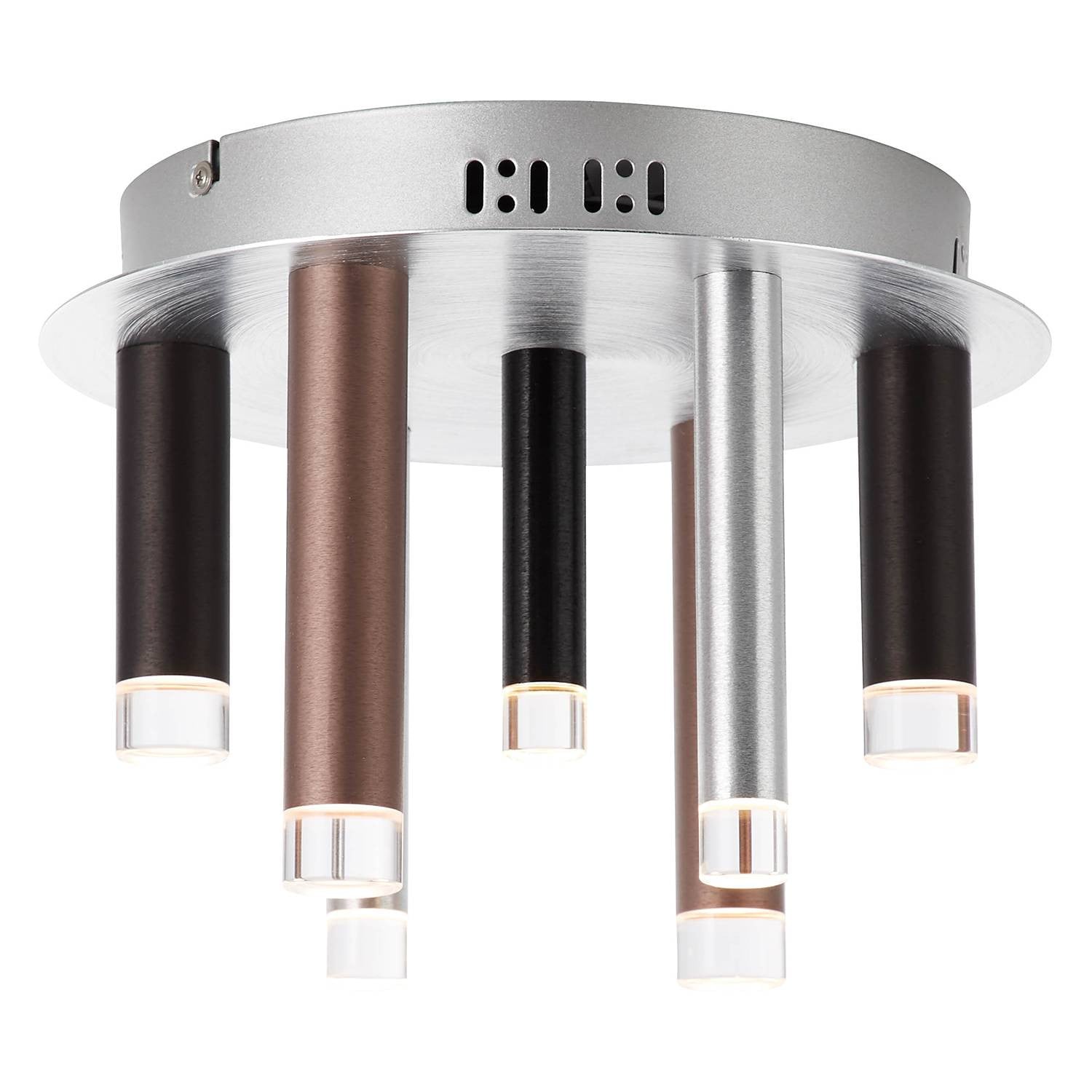 BRILLIANT Cembalo LED plafondlamp, bruin, 7 lichtpunten, dimbaar, warm wit licht