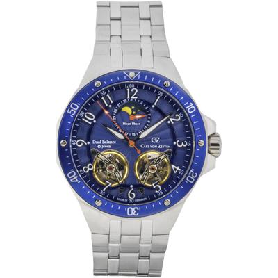 Automatikuhr CARL VON ZEYTEN "Kirchzarten", silber (silberfarben, blau), Armbanduhren, Herren, Automatikuhr, Armbanduhr, Herrenuhr, Made in Germany, Mechanische Uhr