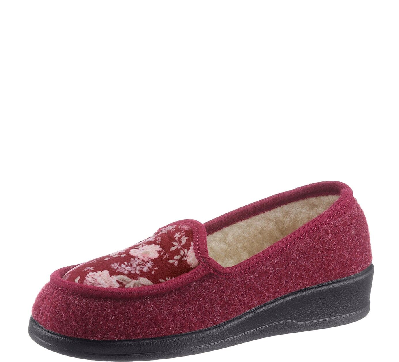 Hausschuh SCHAWOS, Damen, Gr. 37, Schurwolle, rot (bordeaux), Textil, Schuhe Hausschuh