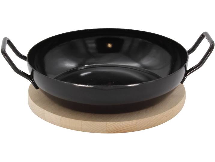 Grillpfanne KRÜGER, schwarz, B:24cm H:5,2cm L:28cm Ø:24cm, Pfannen, Grillpfanne, Ø 24 cm, inkl. Holzteller, Induktion