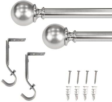 Lumi Home Furnishings "Lumi 1"" Single Curtain Rod Set Brushed Nickel- Ball finials"