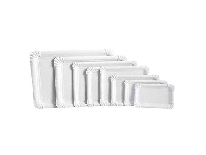 Hygienical Betriebsbedarf Einweggeschirr, Imbiss-Pappteller, Wurstpappen, Wurstteller, Einmal-Teller, Einweg-Kuchen-Pappteller, rechteckig, weiß, Größe:10cm x 16cm