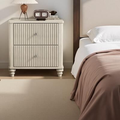 VIVIADORE "Fluted Wood Nightstand with 3 Drawers,21.65"" Wide Bedside Table,with Textured Panel Design"
