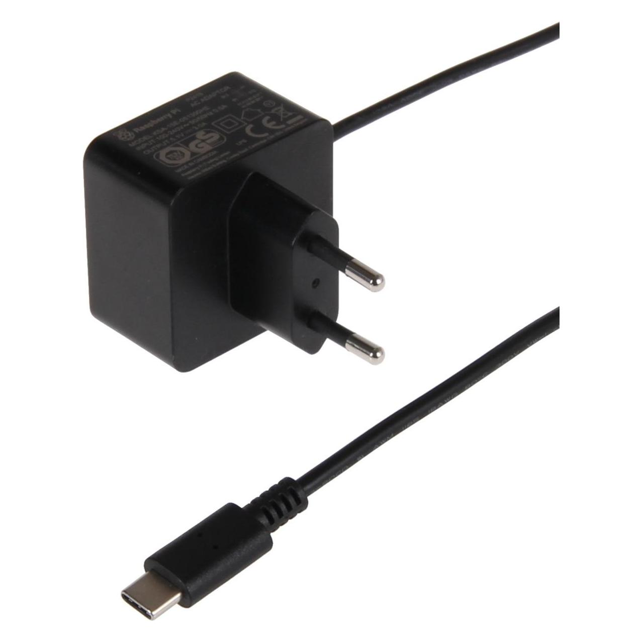 Raspberry Pi Official 4 Power Adapter USB-C Schwarz (RPI4 PSU EU BLACK BULK)