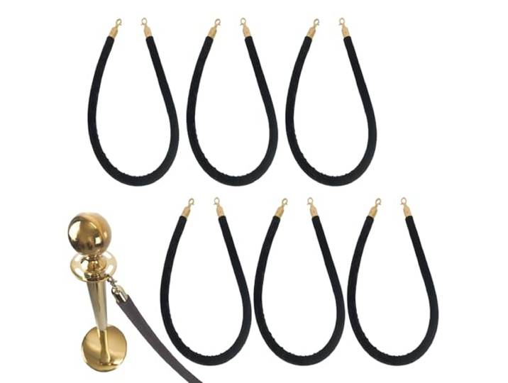 Luxuriöse Seilbarriere aus schwarzem Samt mit goldenen Haken – tragbare Warteschlangentrenner for Veranstaltungen,(6 Pack 300cm/118 in)