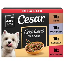 Cesar Creations Nassfutter für Hunde, Geschmacksmischung in Soße, Beutel à 40×100 g