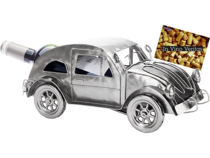 BRUBAKER Wijnfleshouder Vintage Auto - Metalen Fleshouder Nostalgische Auto - 32 cm Wijnfles Decoratie - Deco Object Flessenrek met Wenskaart - Wijn Cadeau voor Vrouwen en Mannen