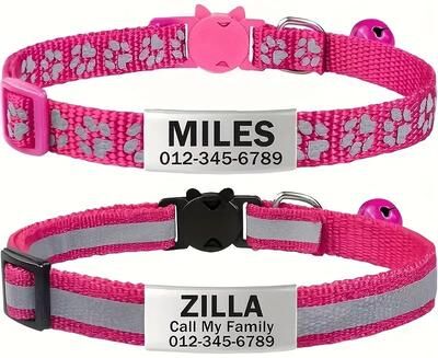Inspire Essentials SafeGlow Personalized Reflective Cat Collar Set hot Pink