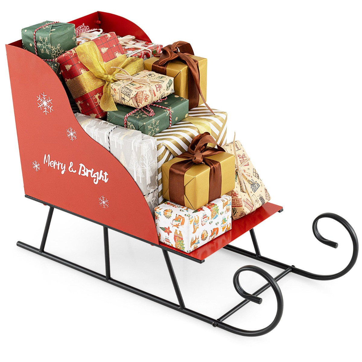Costway Metalen Kerstman Sleigh Mand voor Kerstcadeaus en Feestelijke Decoratie