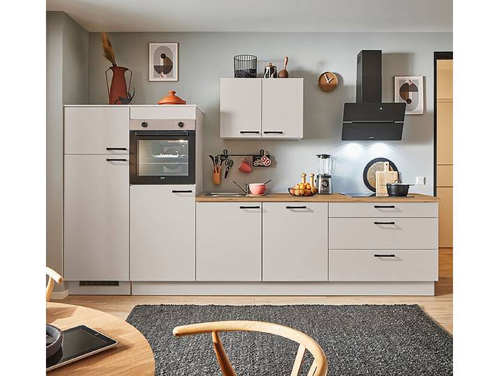 Autarke Küchenzeile Apotheker A 310cm Ausrichtung links Grau/Kaschmir