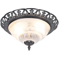Deckenlampe weiß Wohnzimmerlampe antik silber Deckenleuchte rund, Retrolampe Perlmutt verschnörkelte Elemente, Metall, 2x E14 Fassungen, DxH 33x17 cm