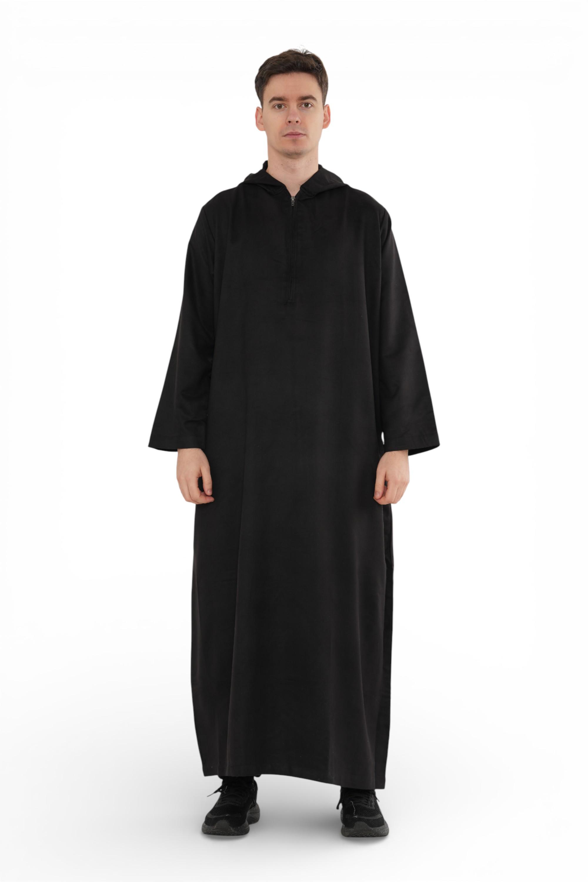 Herren Kapuzen-Eid-schwarze marokkanische Jubba-Robe Ramadan Eid Thobe – HM12