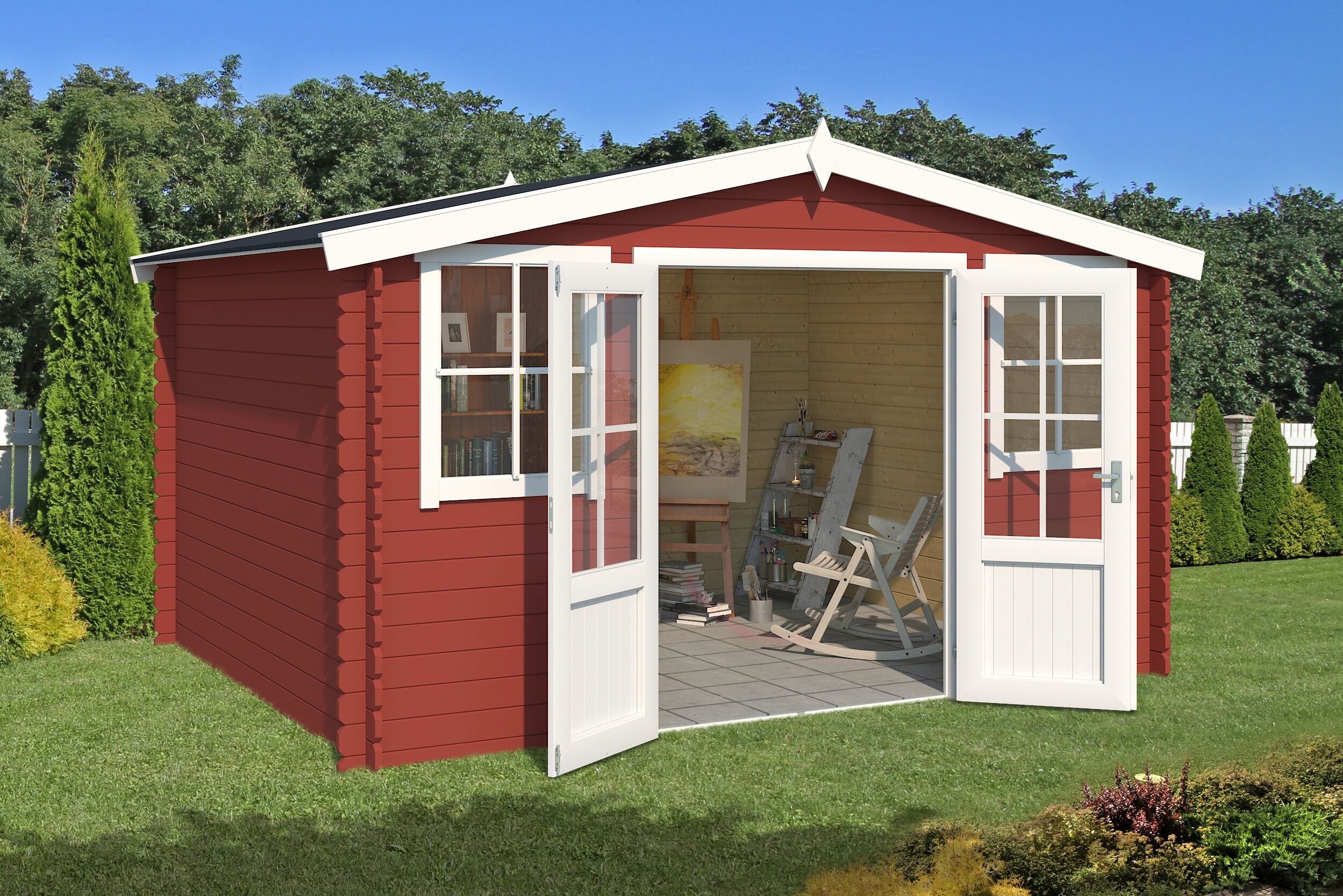 Gartenhaus LASITA MAJA "Dallas", rot (schwedenrot), ohne Fußboden, ohne Dacheindeckung, Massivholz, Gartenhäuser, Gartenhaus, Blockbohlenhaus 28mm
