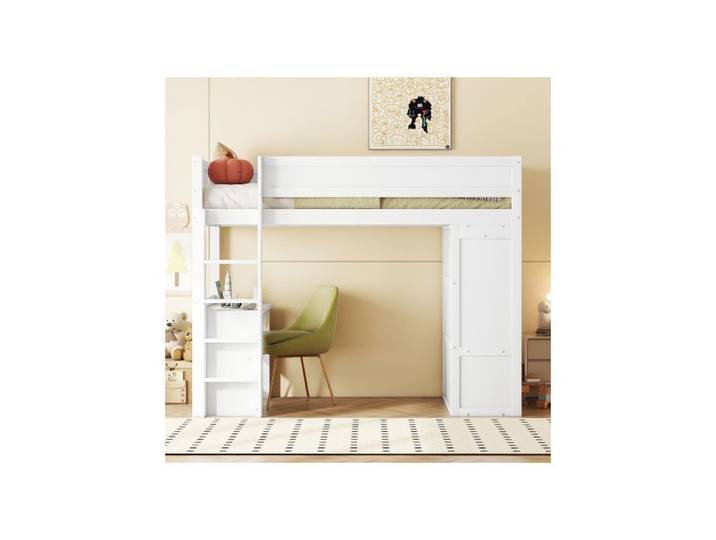 Lit mezzanine - AUTREMENT - 90x200 cm - Blanc - Multifonctionnel - Avec tiroirs