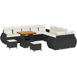 vidaXL 13-teiliges Garten-Sofa-Set mit Kissen, schwarzes Polyrattan, Akazie.