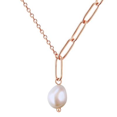 Gliederkette VALERO PEARLS "VP776", rosa (roségold), Halsketten, Damen, 40,0cm Basiskette + 5,0cm Verlängerung, Edelstahl, Gliederkette, mit Süßwasser-Zuchtperle