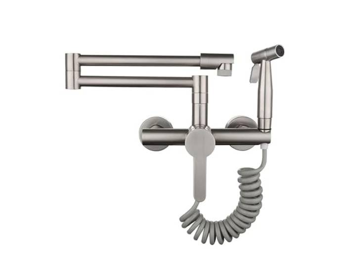 Küchenarmatur, Küchenspüle Wasserhahn mit Spritzpistole Moderne Topffüller Einhand einziehbare an der Wand montierte klappbare Mischbatterie Schwenkarm(2 Mode)