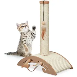 Relaxdays Kratzsäule mit Kratzbrett & Spielzeug Braun,Creme