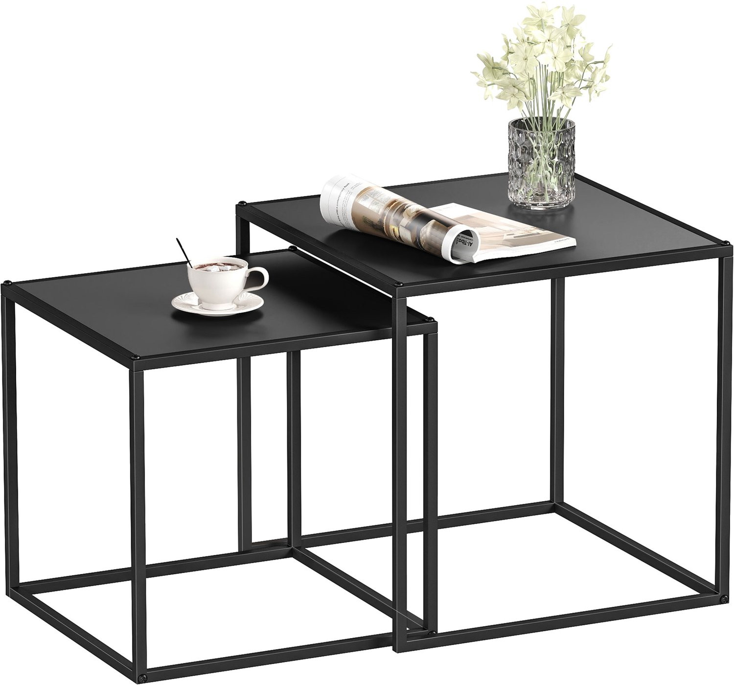 Homcom Salontafelset Zwart Staal B/D/H: 40 x 40 x 40 cm
