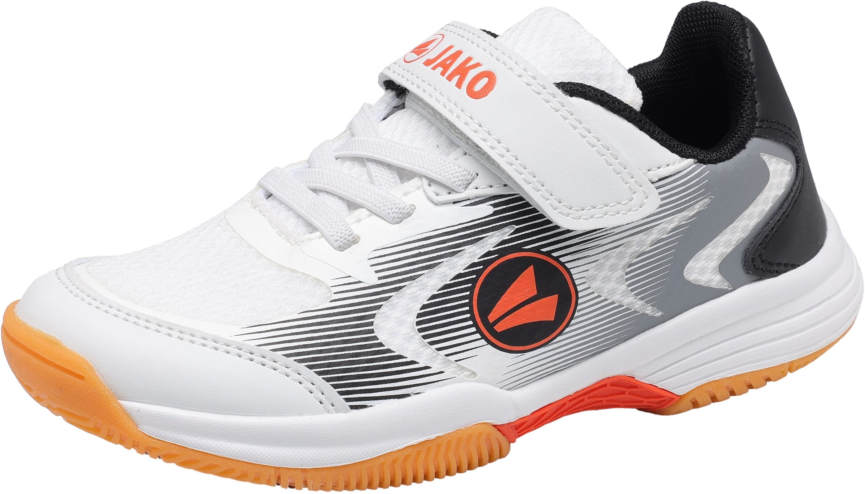 Indoorschuh JAKO "J-MS BLUR EV", Mädchen, Gr. 32, Mesh, weiss (weiß, flame), Synthetik, Textil, Schuhe Indoorschuh, Indoorschuh, Sportschuhe, nicht abfärbende Sohle weiß, flame 32, Mesh