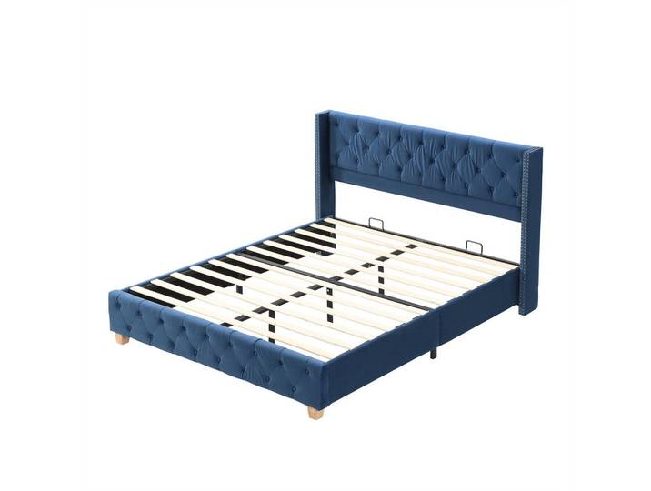 Komhtom Polsterbett 160/200 cm in Blau Samt, Mode, 160x200 cm, Schlafzimmer, Betten, Polsterbetten