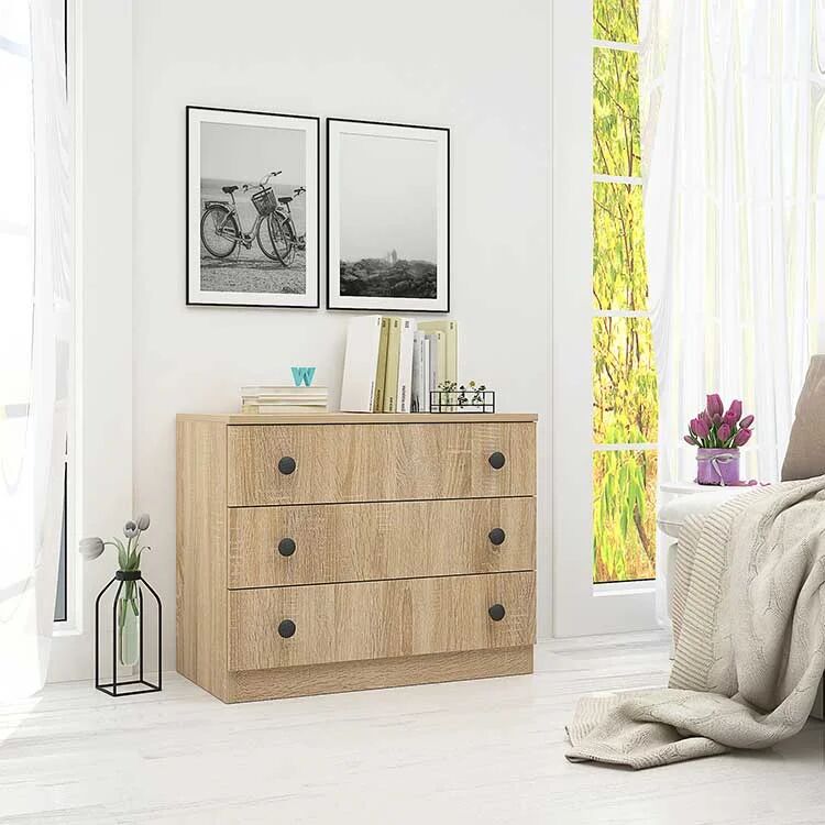 garneroarredamenti Comò 70x57h cm 3 cassetti moderno rovere Estelle