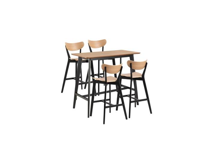 Table de bar et 4 tabourets de bar scandinaves en bois chêne