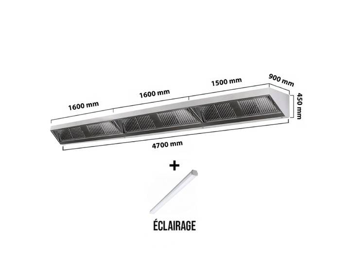 Hotte Murale Sans Moteur 4700x900x450 Mm Avec Éclairage\, Filtre Et Robinet De Vidange Premium - Goldinox