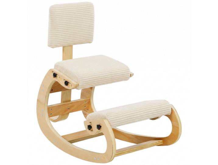 Homcom Kniestuhl Cord Birken-Sperrholz Cremeweiß, 54x86x98 cm, Büromöbel, Bürostühle, Bürohocker