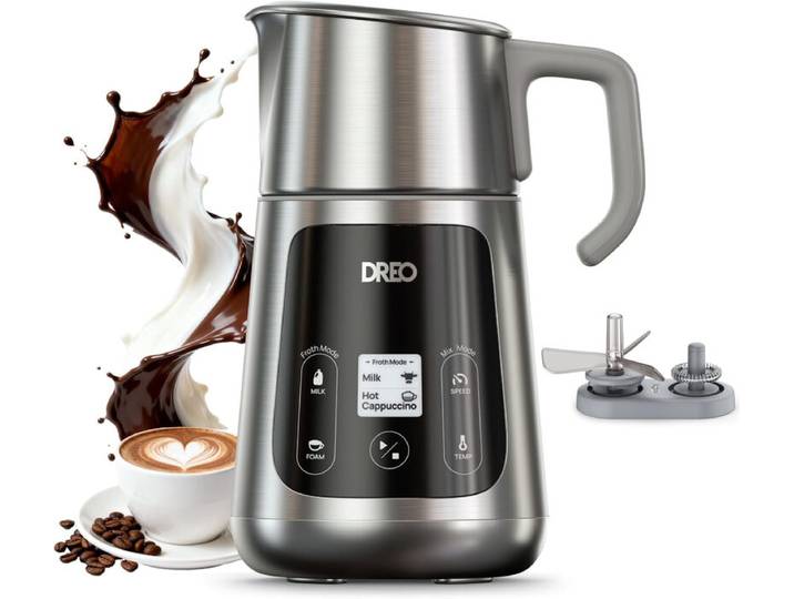 DREO Mousseur à lait tout-en-un, mousseur électrique pour micromousse de décoration de café au lait et café, chauffe-lait automatique 15 oz/450 ml avec 30 boissons, lavable au lave-vaisselle, lait animal/végétal