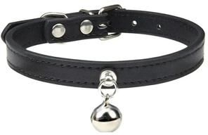 Uplift Essentials Colorful Adjustable Leather Pet Collar With Metallic Safety Bell black s