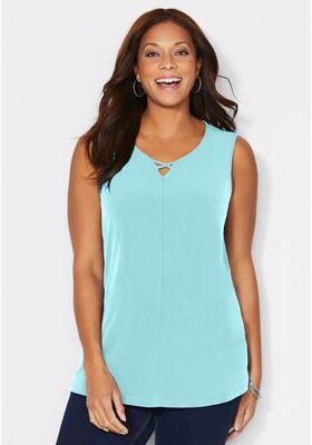 Plus Size Women's Crisscross Timeless Tank by Catherines in Aqua (Size 6X)