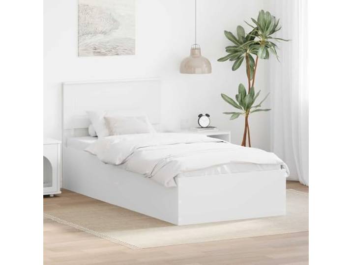 RJPLMFV Bettgestell, Weiß, 90 x 190 cm, Holz, Technik Mit Kopfteil, Lattenrost, modernes Design, für Eltern- oder Gästezimmer