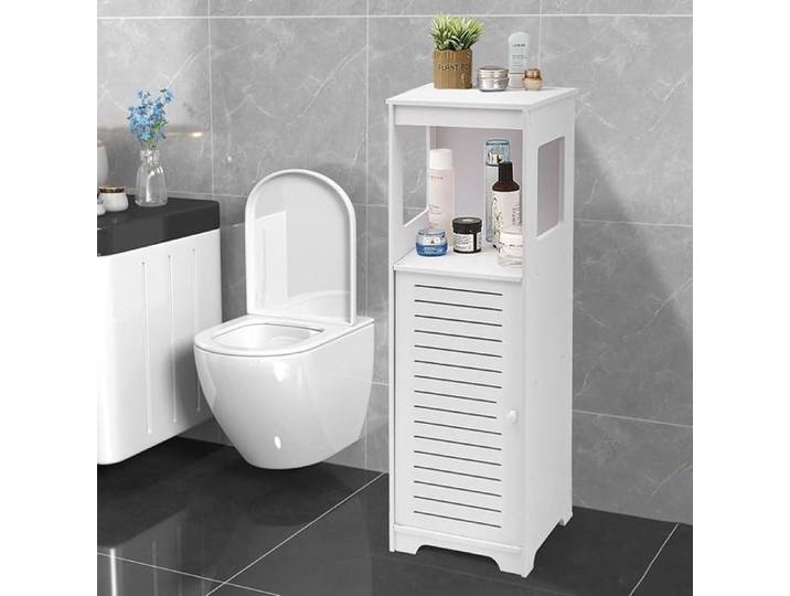 Armoire de Salle de Bain 4 Niveaux en PVC – Étagère de Rangement Étanche avec Porte Ventilée