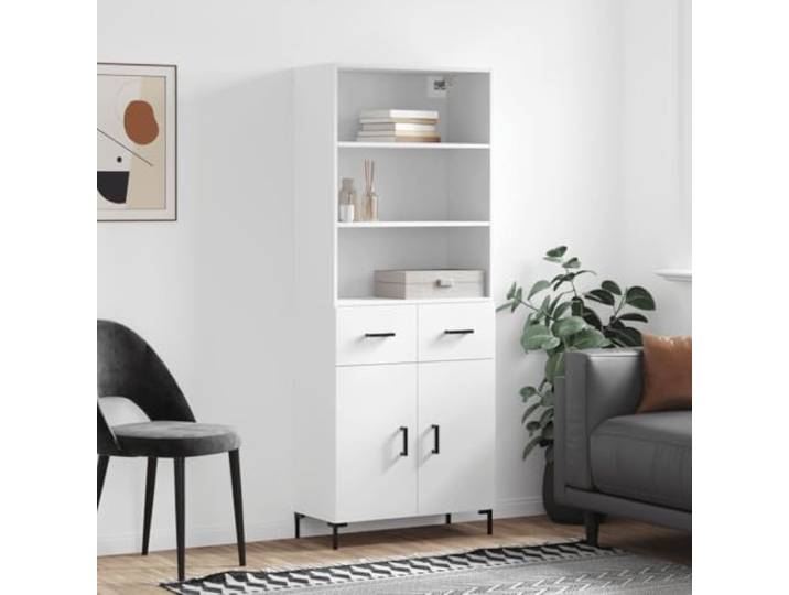 RJPLMFV Sideboard, hoch, weiß, 69,5 x 34 x 180 cm, aus Holz Wohnzimmermöbel, Schrankaufbewahrung, Metallbeine, Wandbefestigung inklusive