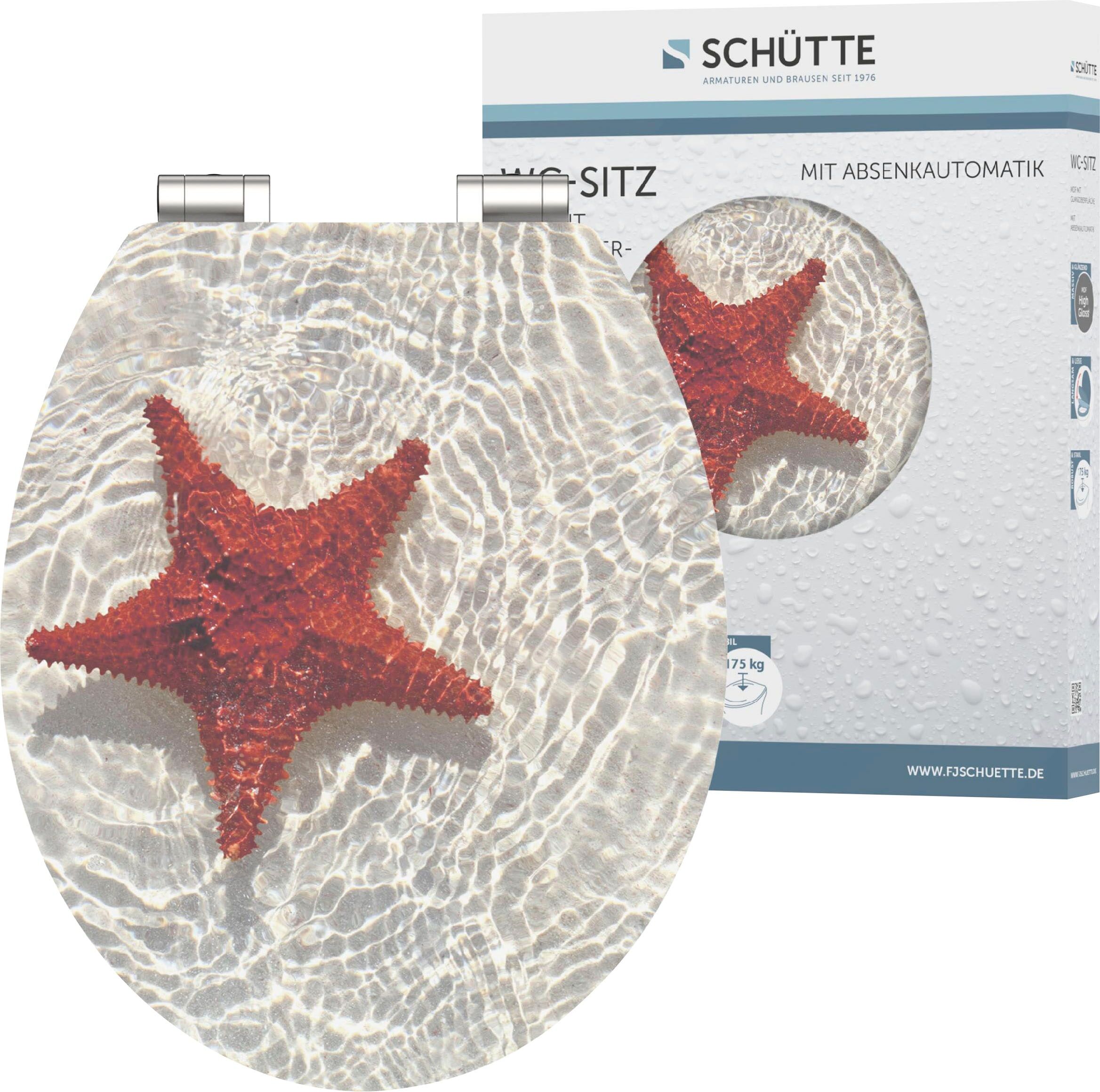 WC-Sitz SCHÜTTE "RED STARFISH", bunt, B:370cm L:430cm, MDF - Mitteldichte Holzfaserplatte, WC-Sitze, WC-Sitz, High Gloss mit MDF Holzkern, mit Absenkautomatik bunt Einheitsgröße