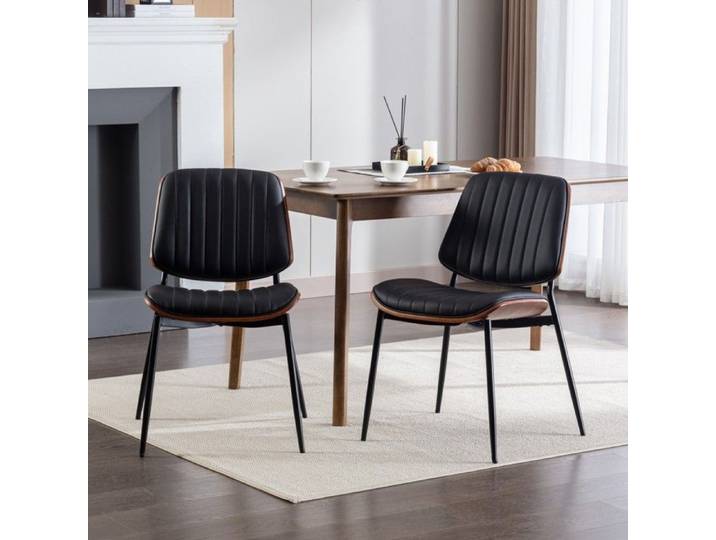 BELLEMAVE Lot de 2 Chaises de Salle à Manger - Chaises Rembourrées - Dossier en Bois - Pieds en Métal Chaises en Similicuir - Noir