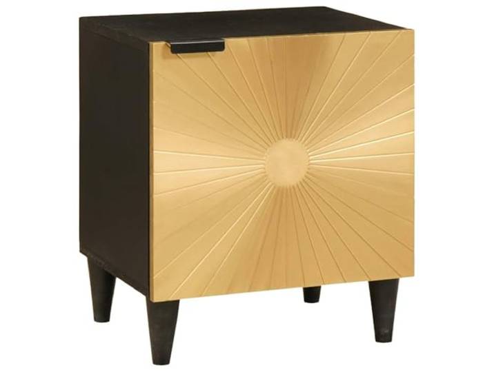 Fisinber Nachttisch Schwarz Gold 40x33x46 cm Beistelltisch mit Tür Kompakte Kommode fürs Schlafzimmer mit Fach und Tür, ideal für Bücher und Brillen neben dem Bett.