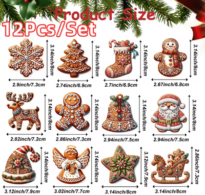 Uplift Curations 12 Piece Wooden Gingerbread Man Christmas Ornaments Set 3