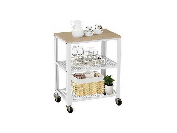 Küchenwagen RELAXDAYS 77.5 x 60 cm , beige (weiß), B:60cm H:77,5cm T:40cm, MDF, Stahl, Rollwagen, Küchenwagen