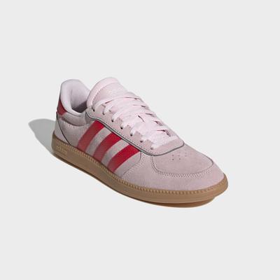 Sneaker ADIDAS SPORTSWEAR "BREAKNET SLEEK", Damen, Gr. 37, clear pink, pure ruby, gum10, Leder, Synthetik, Schuhe Sneaker, inspiriert vom Design des adidas handball spezial