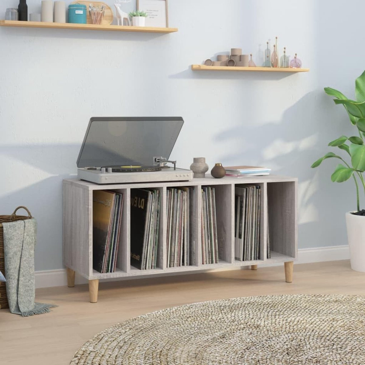 Platenkast Sonoma Eiken Grijs - Vinylkast voor Muziek Collectie Opslag - 100 cm breed