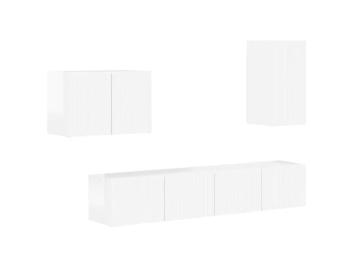 LMTYOENFG TV-Wandschrank-Set 4-TLG, Hängendes Lowboard Hochglanz Weiß Schwebendes Design spart Stellfläche im Wohnzimmer, 90-Grad-Klapptüren schützen Multimediageräte vor Staub.