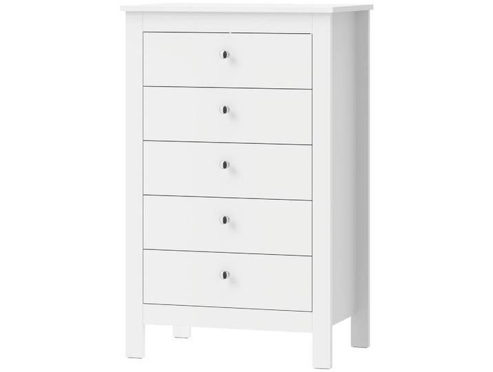 Homcom Kommode MDF Weiß, Holzwerkstoff, 5 Schubladen, 39.5x95.3x60 cm, Kleinmöbel, Kommoden